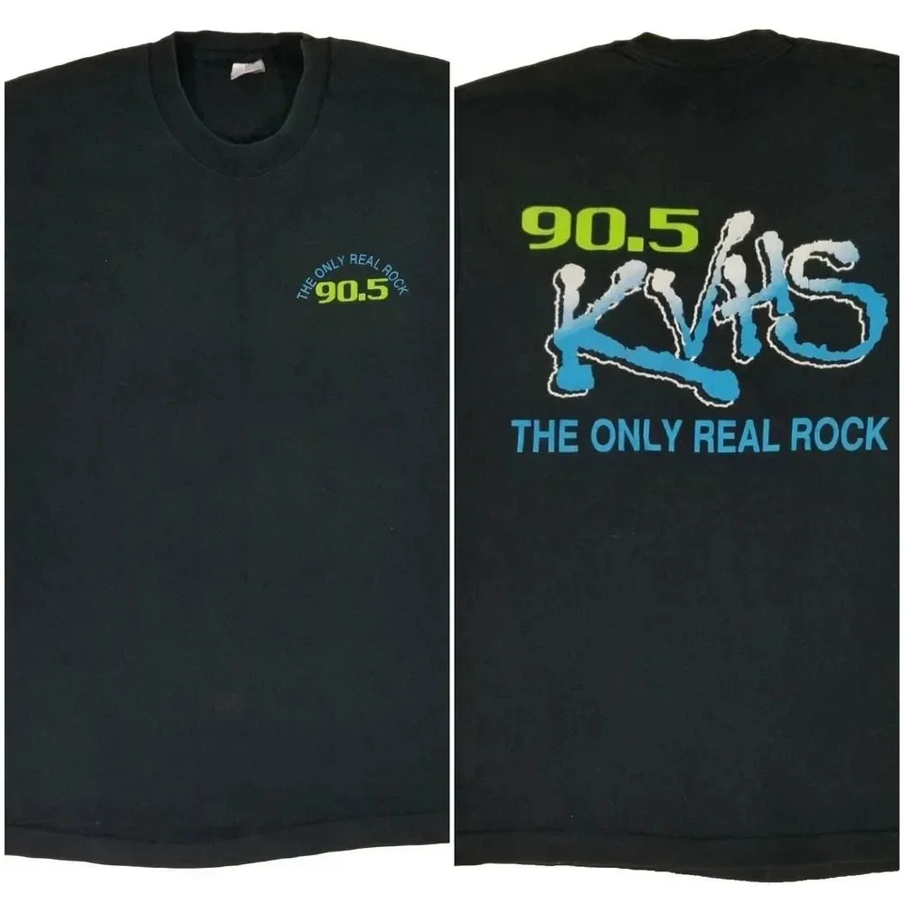 Vintage Radio Station 90.5 KVHS "The Only Real Rock" Single Stitch Men T-Shirt L